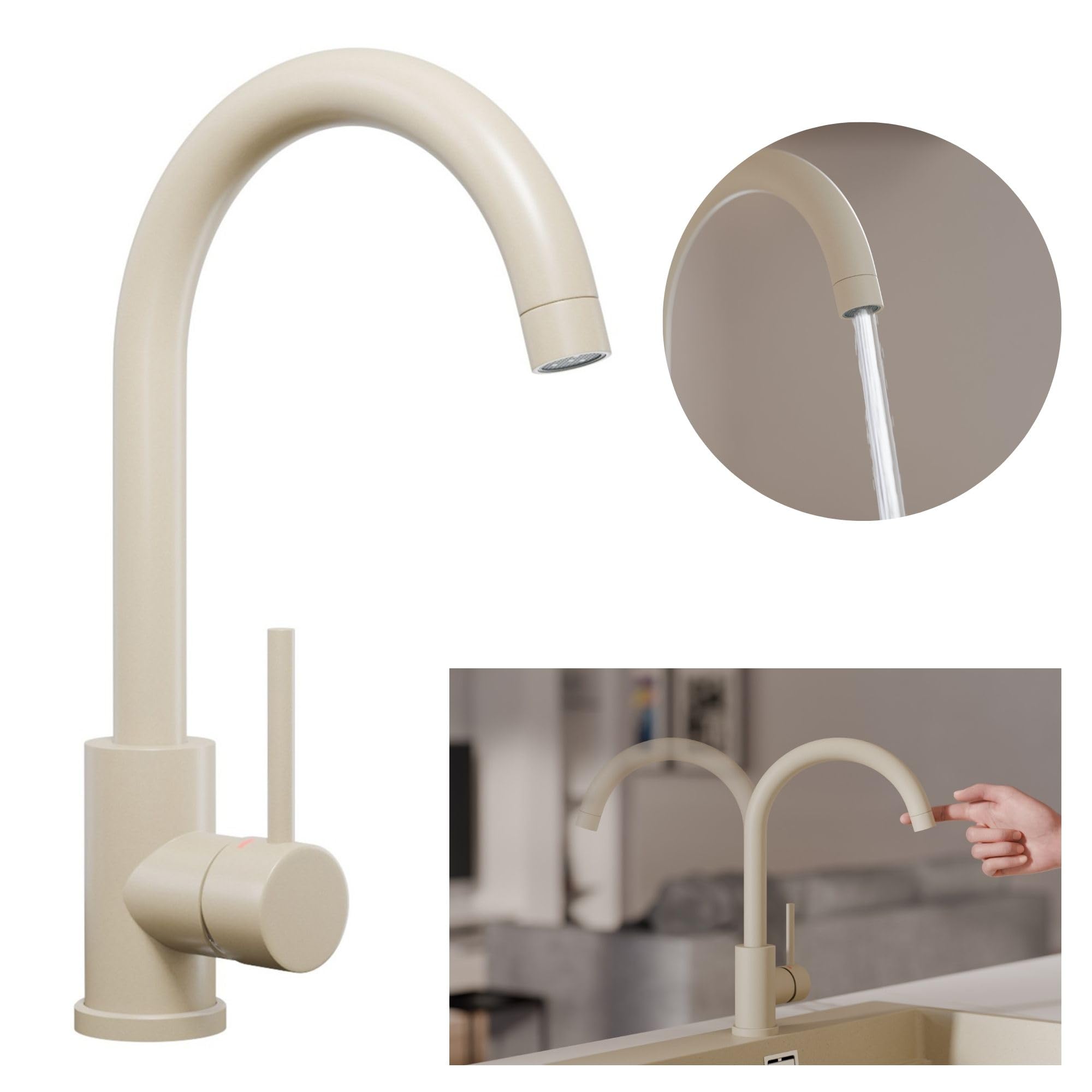 PRIMAGRAN Robinet de cuisine 5010 Beige, Robinet haute pression, Robinet de l’évier pivotant à 360°