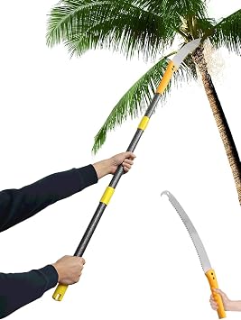 Pole Saw for Tree Trimming 10FT, Lightweight 2-in-1 Manual Hand Saw Tree Trimmer with Sharp Steel Blade, Adjustable Branch Cutter Pruner for Yard Garden Cutting Oak Palm Fruit Pine Fir Limbs
