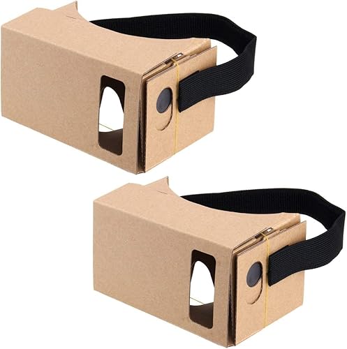 Google Cardboard, paquete de 2 auriculares VR, caja de cartón para gafas 3D con lente óptica transparente y cómoda correa para la cabeza para todos