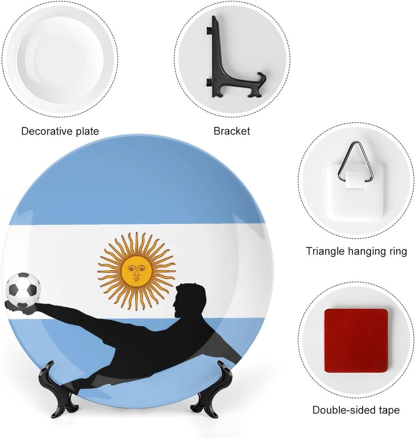 Flag Of Argentina Argentine Soccer Decorative Plates for Display Ceramic Plate Tray with Stand Hanger Home Decor