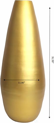 Miniatura 4 de Jarrón alto de bambú hilado de 31.5 pulgadas, elegante acabado metálico, elegante decoración del hogar, pieza decorativa moderna, decoración de sala