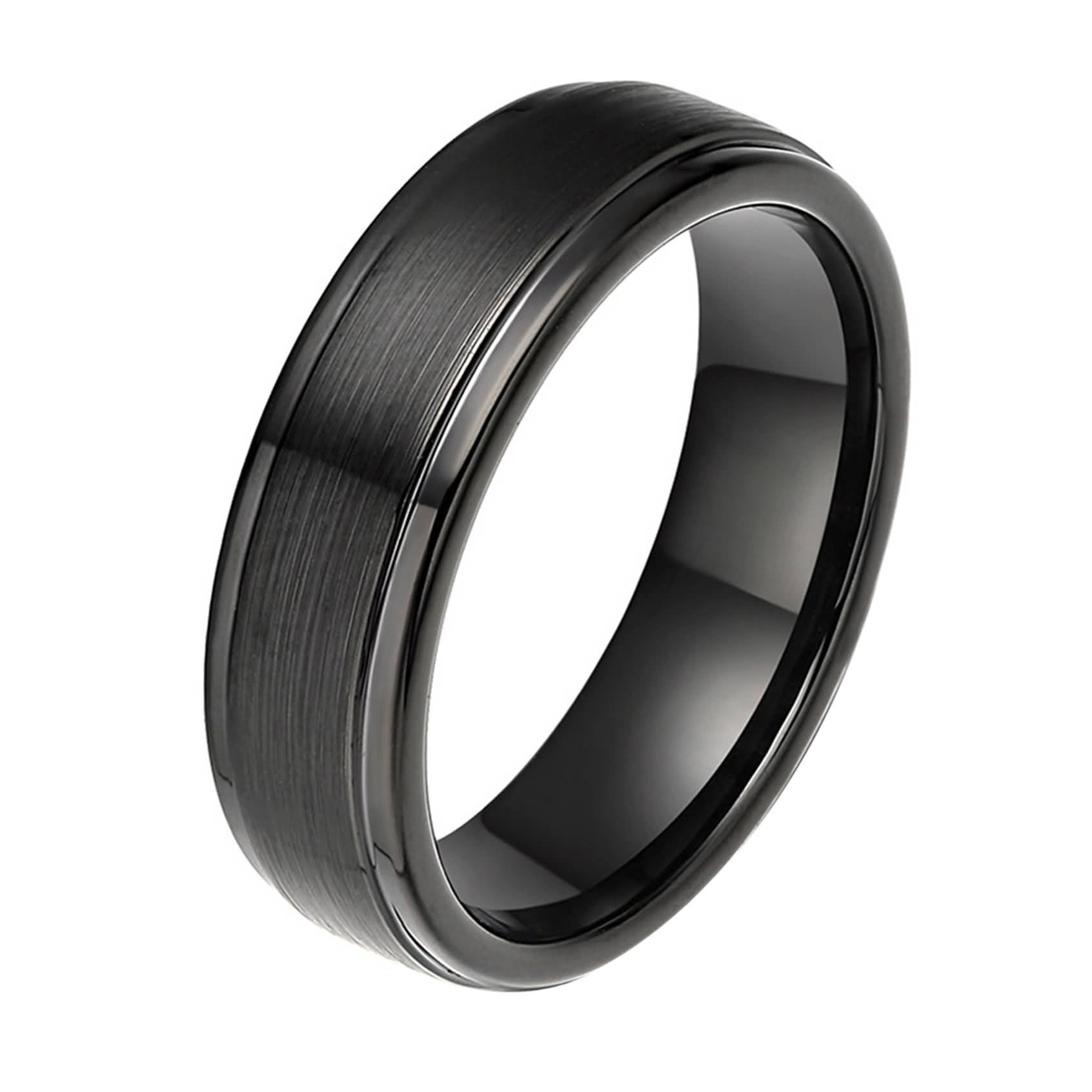 Bague de mariage en titane brossé haut de gamme et bords escalier - 6