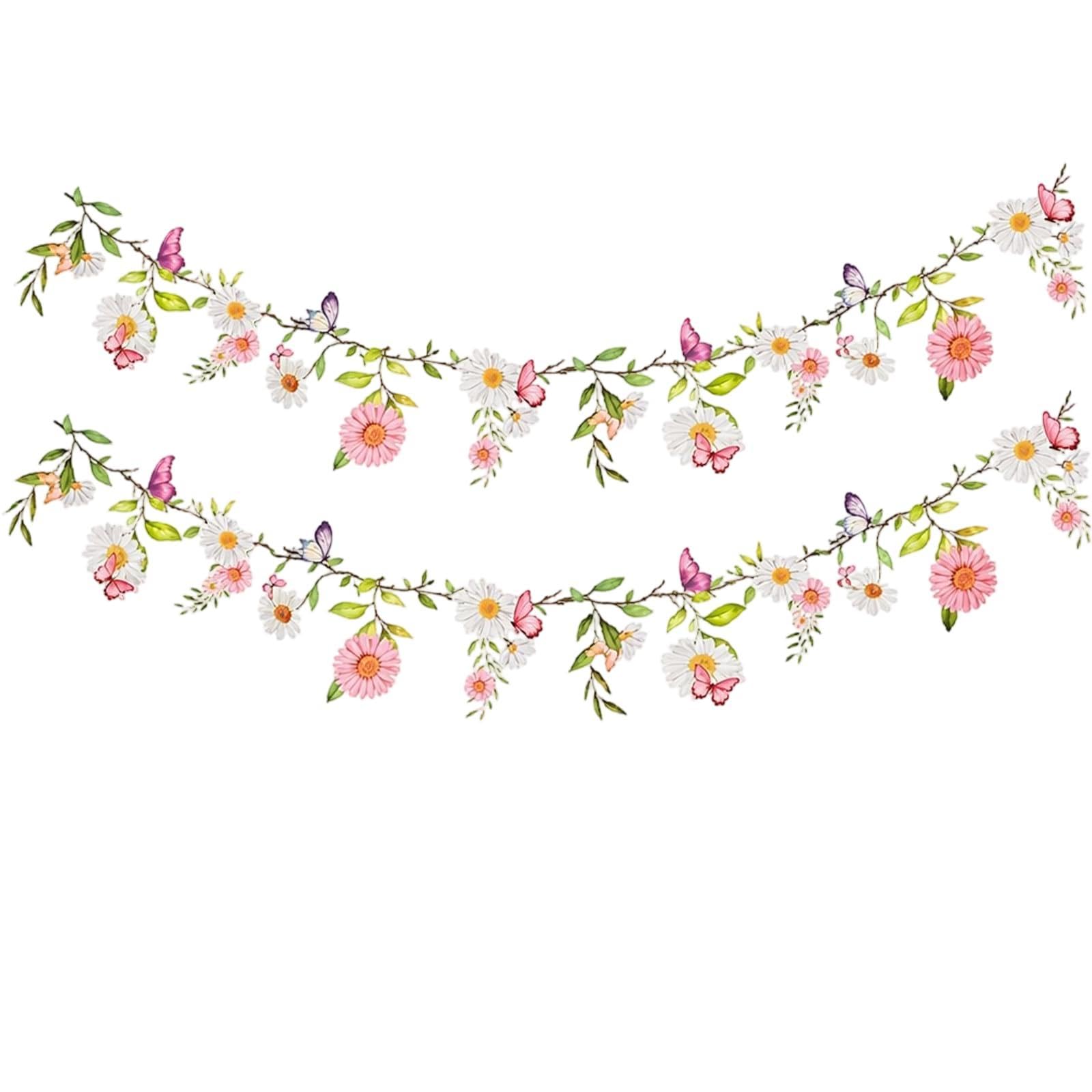Flower Bunting Banner Paper Flower Garland for Garden Party Decorations Spring Summer Floral Backdrop for Birthday Baby Shower Wedding Indoor Outdoor Decor