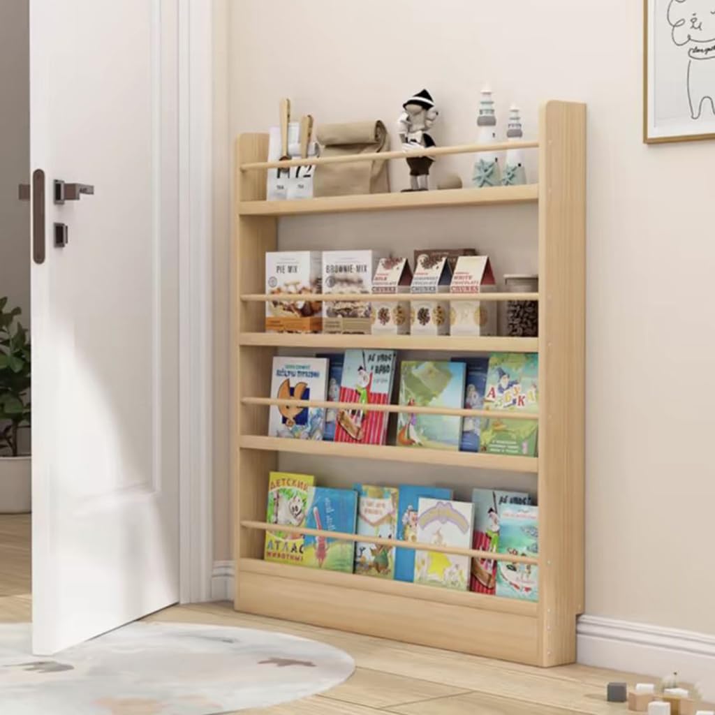 Eqvexd Narrow bookshelf behind door Wall Mount Book Shelf Organizer Wooden Bookshelf,Wall Mount Shelf with Hooks,Organizer Books,Space-Saving,80 * 10 * 119cm/31.5 * 3.9 * 46.8in