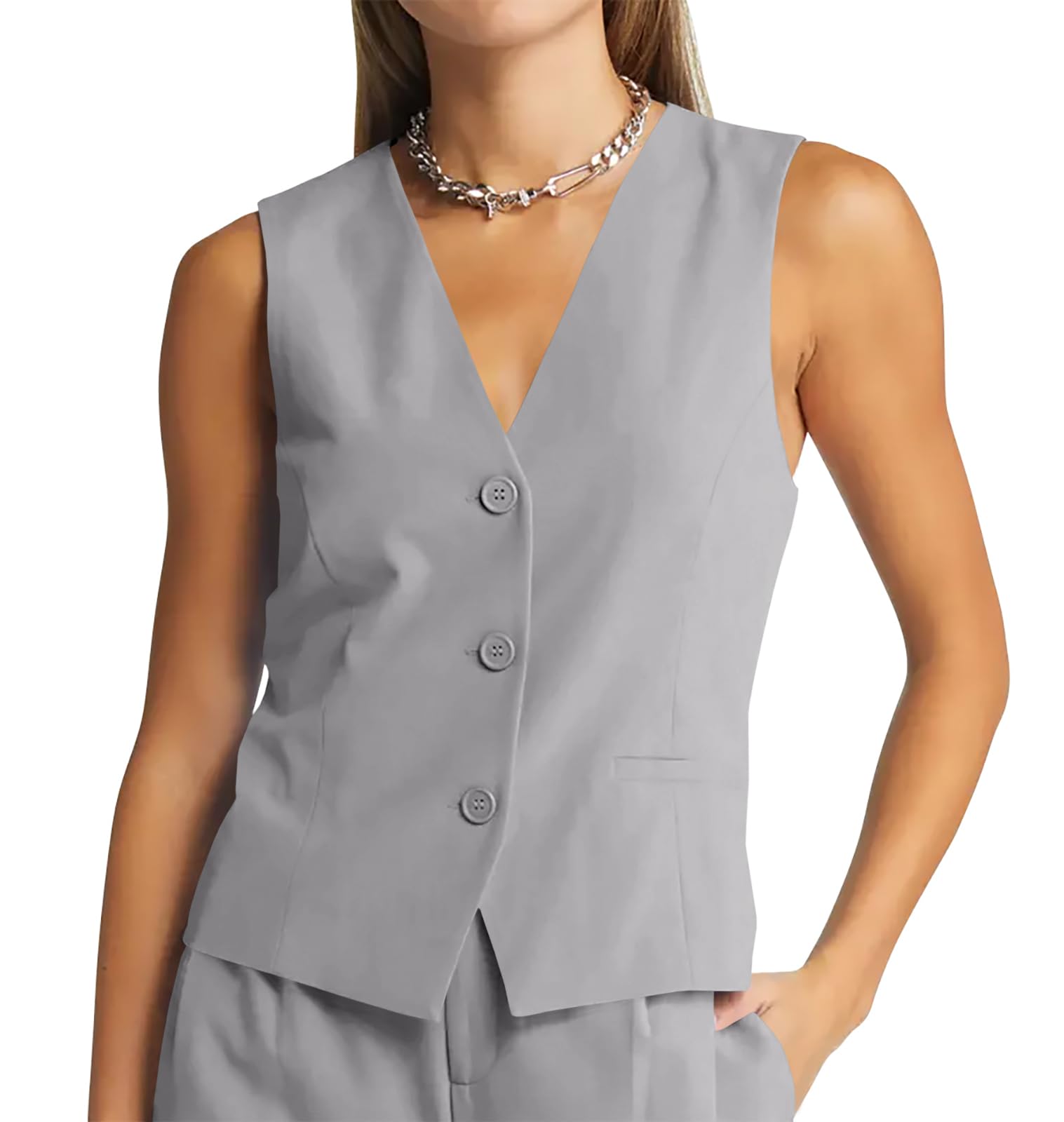 GAMISOTE Women Buttons Vest Crop Vintage Sleeveless V Neck
