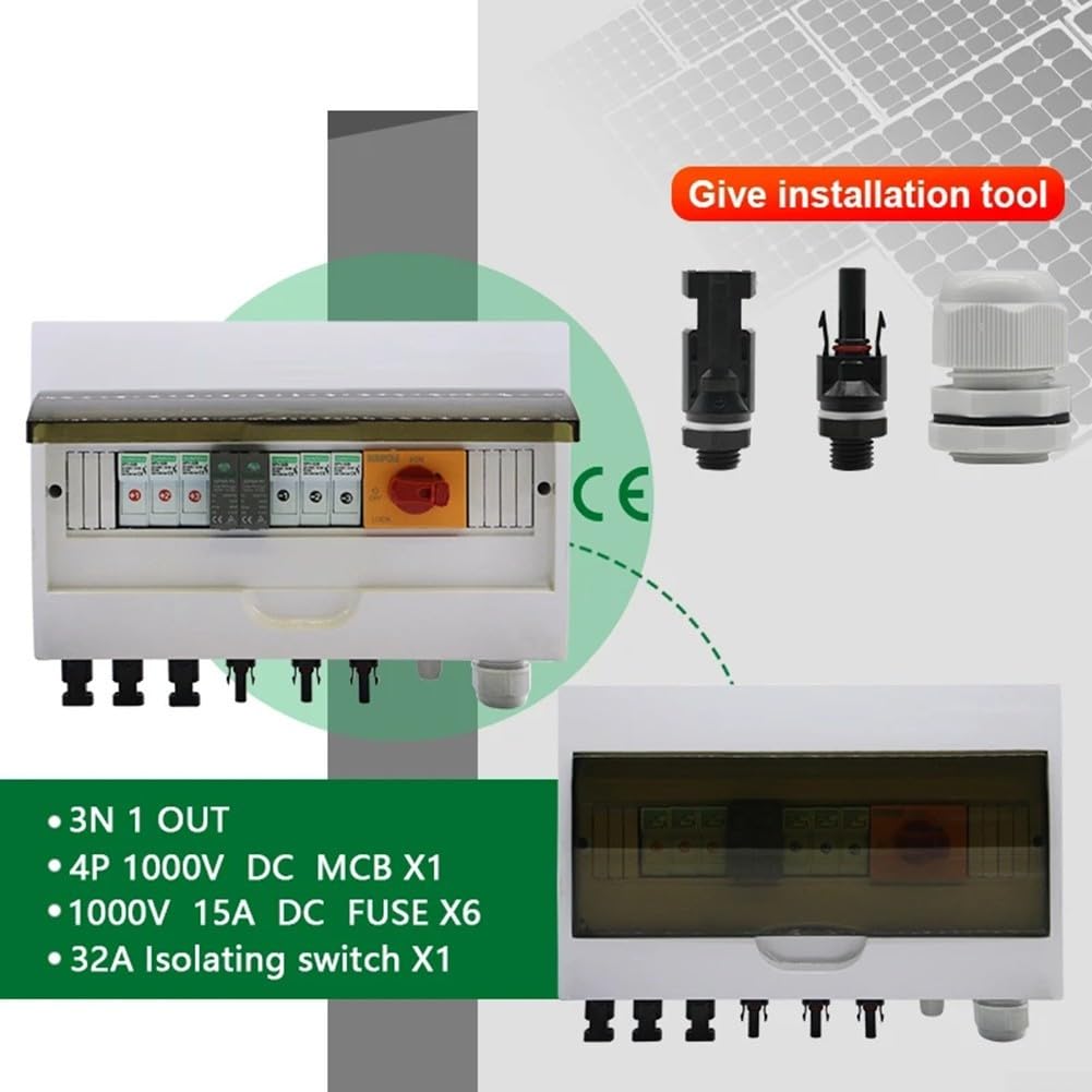Caja combinadora solar fotovoltaica, 1000V 3 Disyuntor de protección de cuerdas, Interruptor de disyuntor de CC PV 3In 1Out, Caja combinada solar fotovoltaica