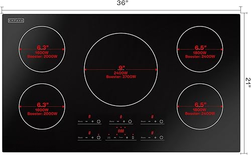 Miniatura 26 de Empava Estufa eléctrica de inducción horizontal con 2 quemadores en vidrio liso de cerámica negra Vitro 120V, 12 pulgadas