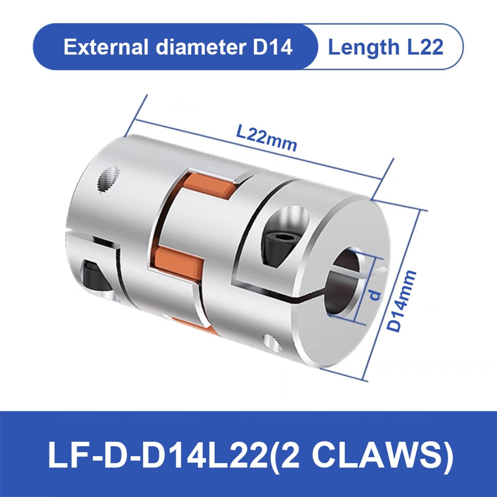 HOBKEY Acoplador LF de Dos mandíbulas D14L22, Conector de Motor Paso a Paso de Eje Flexible de Ciruela de Aluminio, 3/4/5/6/6,35mm (Size : 3mmX6mm)