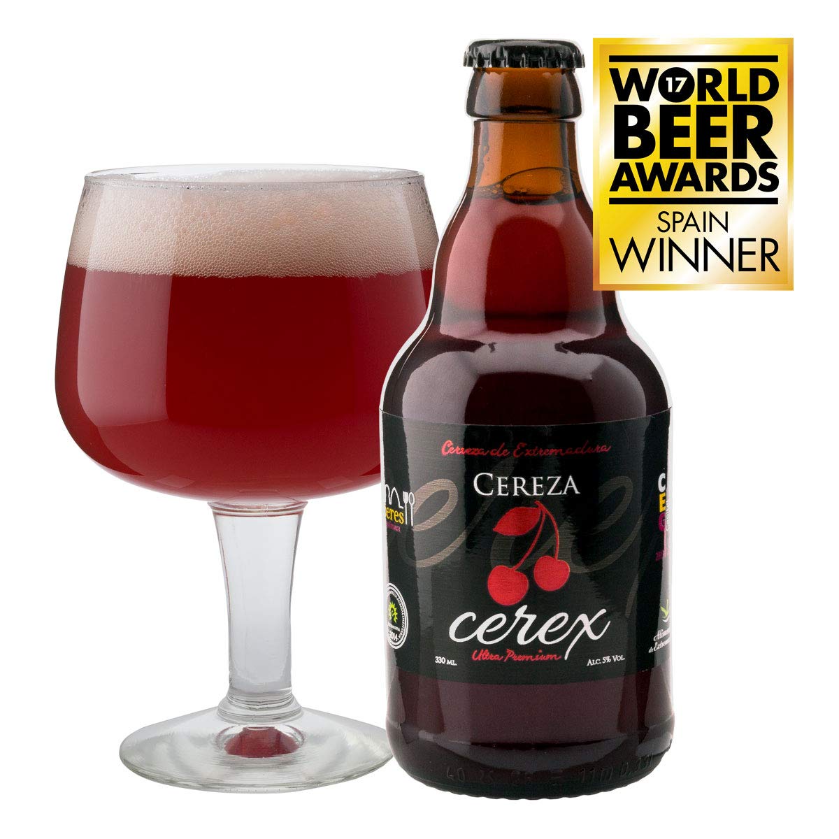CEREX - Pack 12 cervezas artesanales Cerex 33 cl. - 2 Pilsen, 2 Ibérica de Bellota, 2 Castaña, 2 Cereza, 2 Andares, 2 Frambuesa - Mejor Cerveza Artesanal de España Premios"World Beer Awards 2017"
