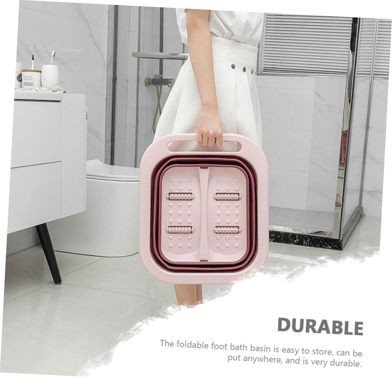 Lavabo Plegable para Remojo de Pies de Gran Tamaño de PP Rosa | Bañera Pies Rodillos de Masaje, Color de Rodillos Aleatorio, Fácil de Usar, para Viaje y Familia