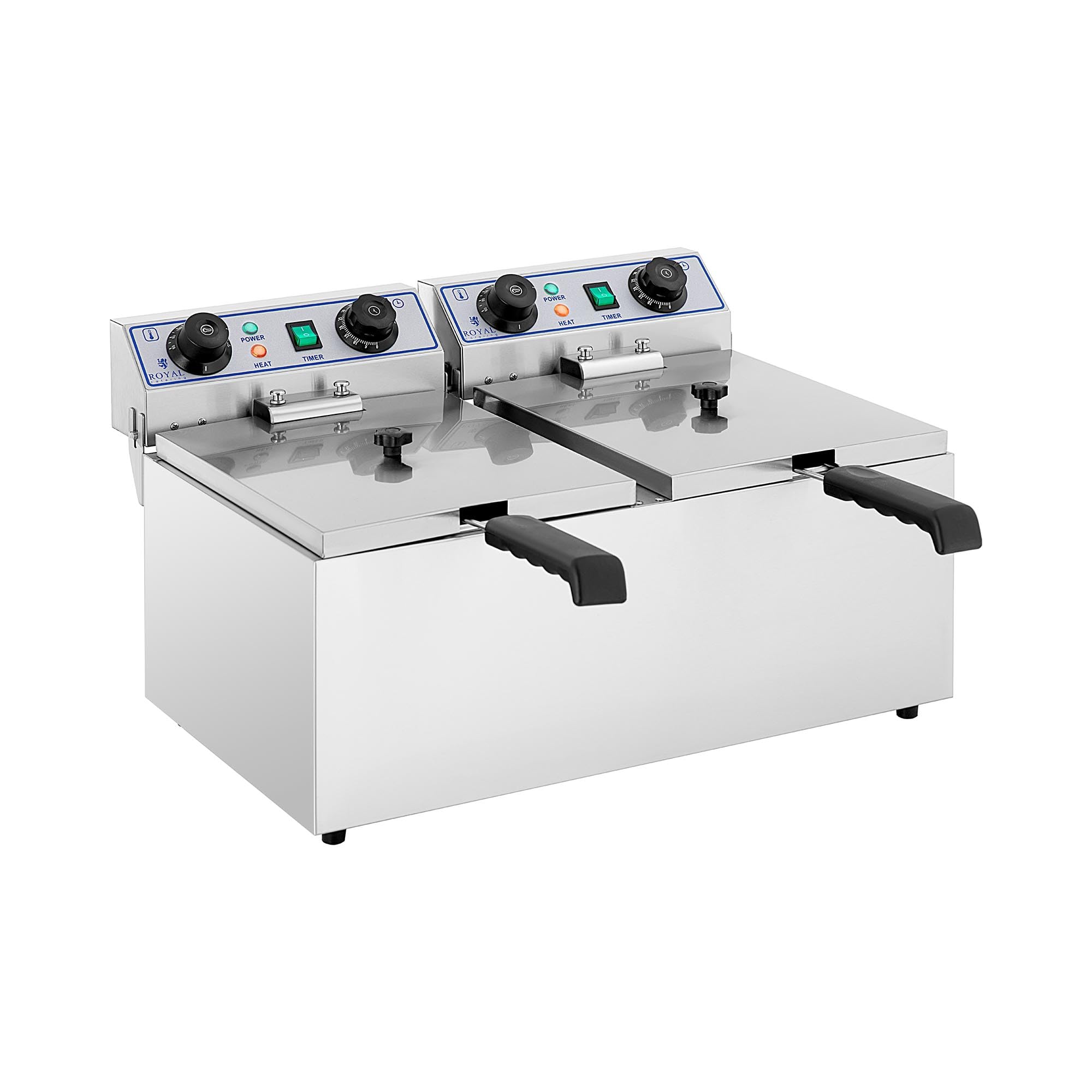 Royal Catering Freidora Eléctrica 2 x 13 Litros RCTF-13DH (Potencia 2 x 3.200 Watt, Temporizador 60 Minutos, Cuba Extraíble Acero Inoxidable)