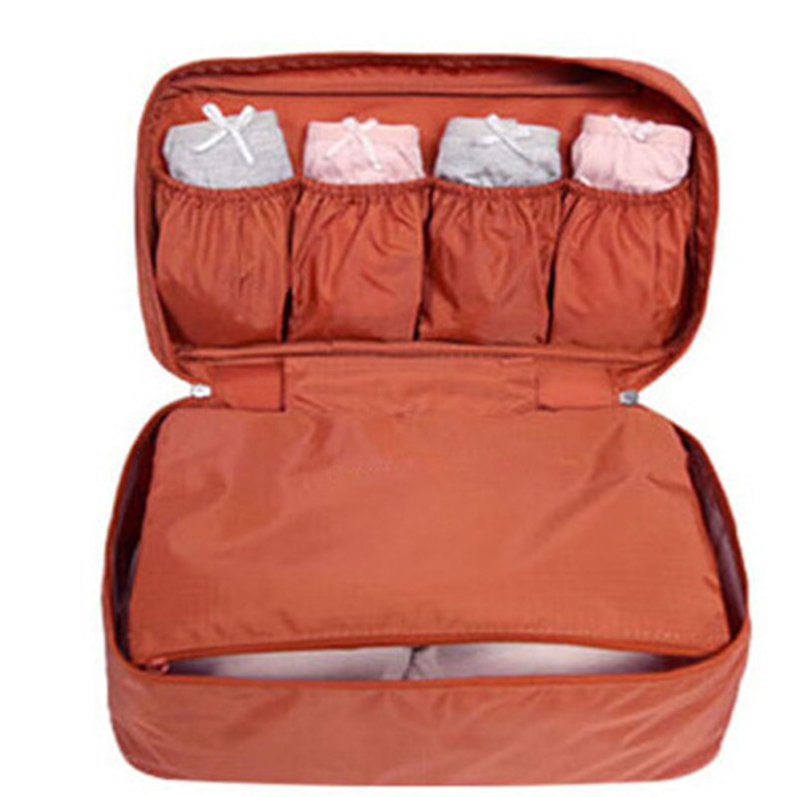 Dxcaicc Portable Travel underwear storage bag, Waterproof Large Capacity Storage Bag for Underwear Sock Bra, Multifunctional underwear Organizer with liner,Orange