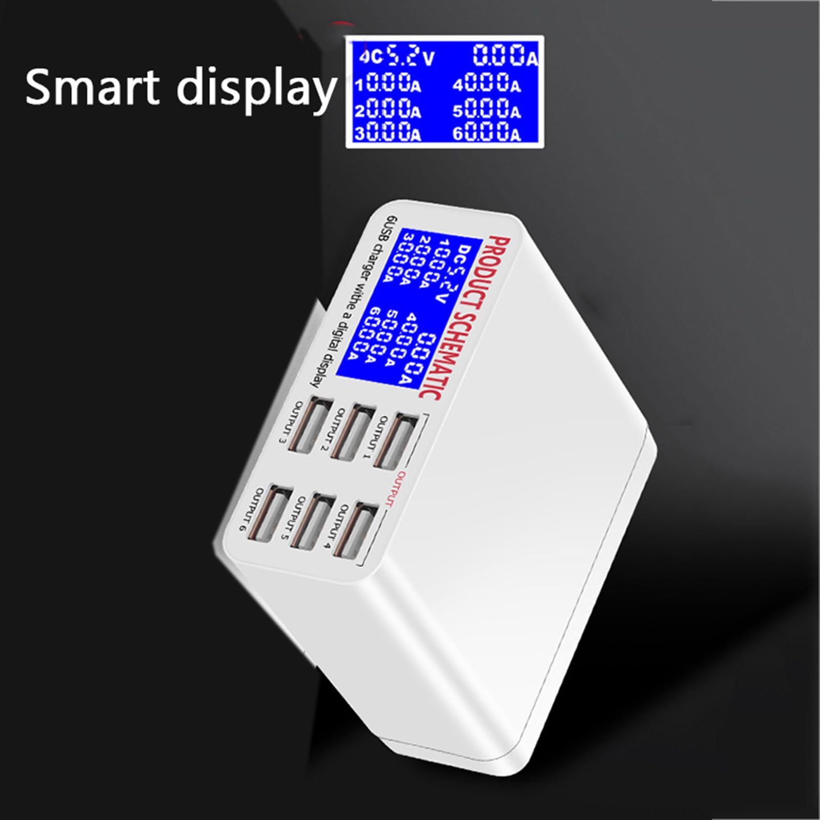 Chargeur USB multi-ports Affichage de courant LED indépendant à 6 ports PD45W Tête de prise multifonction à charge rapide universelle