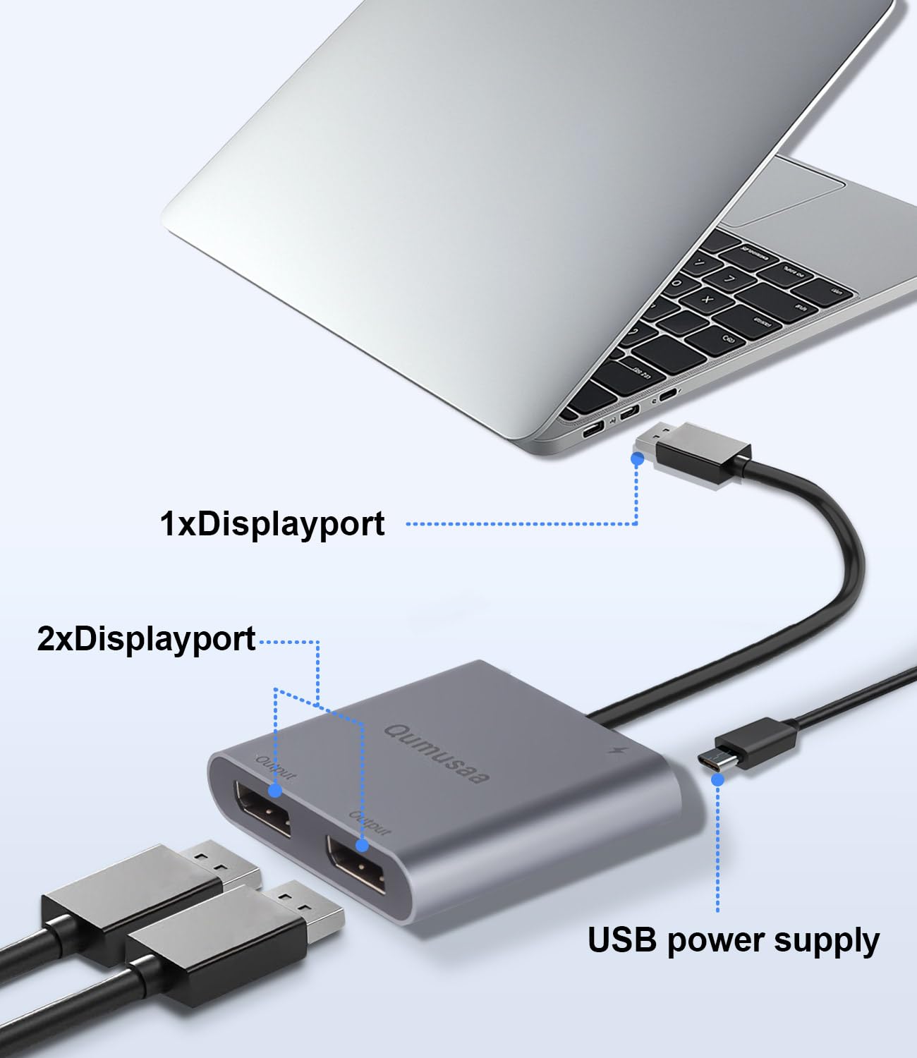 Adattatore DisplayPort a doppio DisplayPort, splitter DP 1 in 2 Out per doppio display monitor 4K a 60Hz, adattatore SST/MST per estendere display per laptop, PC, NVIDIA, scheda grafica AMD