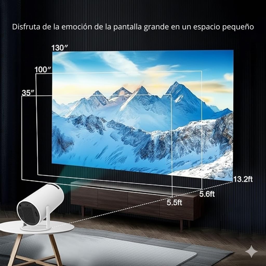 Proyector Portátil, Mini Proyector Full HD 1080P con Android 14, WiFi 6, Bluetooth 5.0, Rotación 180°, Cine en Casa, Apps Store (Netflix, Youtube) 2 + 16GB, TV Stick/HDMI/USB