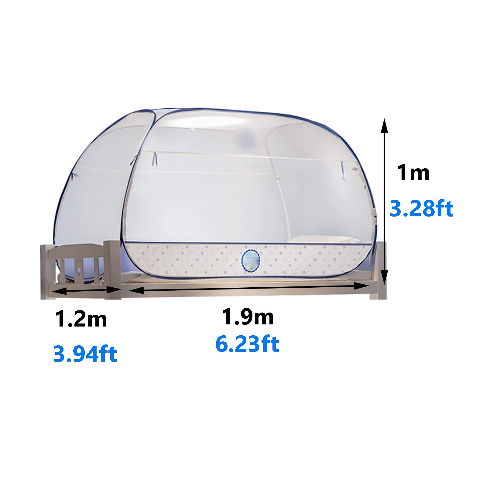 Mosquitera emergente Mosquitera Plegable, Cama Individual y Cama Doble Mosquitera emergente, diseño de Cremallera bidireccional Mosquitera Interior y Exterior (Tamaño: 1,2x1,9x1m)