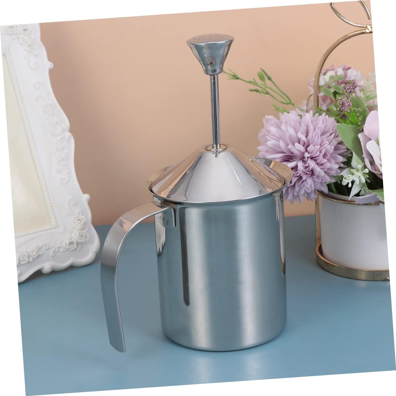 Garneck 800cc Cappuccino Maker Manual Milk Frother Stainless Steel Milk Frother Pitcher Double Mesh Screen for Coffee Skim