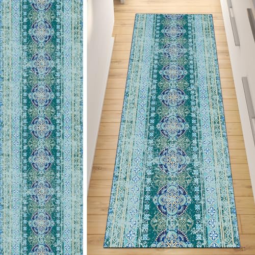 Camino de pasillo de 70 x 280 cm lavable azul para suelo de cocina y puerta 2