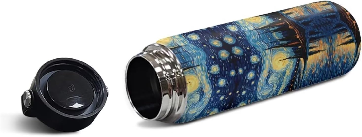ZOUTAIRONG Van Gogh Starry Skya Insulated Water Bottles with Handle Stainless Steel Metal Water Bottle, Cold & Hot Water Bottle 20 oz, Leak Proof Travel Cup, Wide Mouth Flask for School