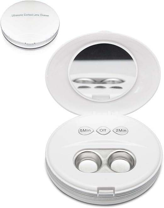 Ultrasonic Contact Lens Cleaner Rechargeable Eye Contact Cleaner with Vanity Mirror Compact Contact Lens Cleaner with Two Cleaning Modes Fits Hard, Soft, Multicolor Contact Lens