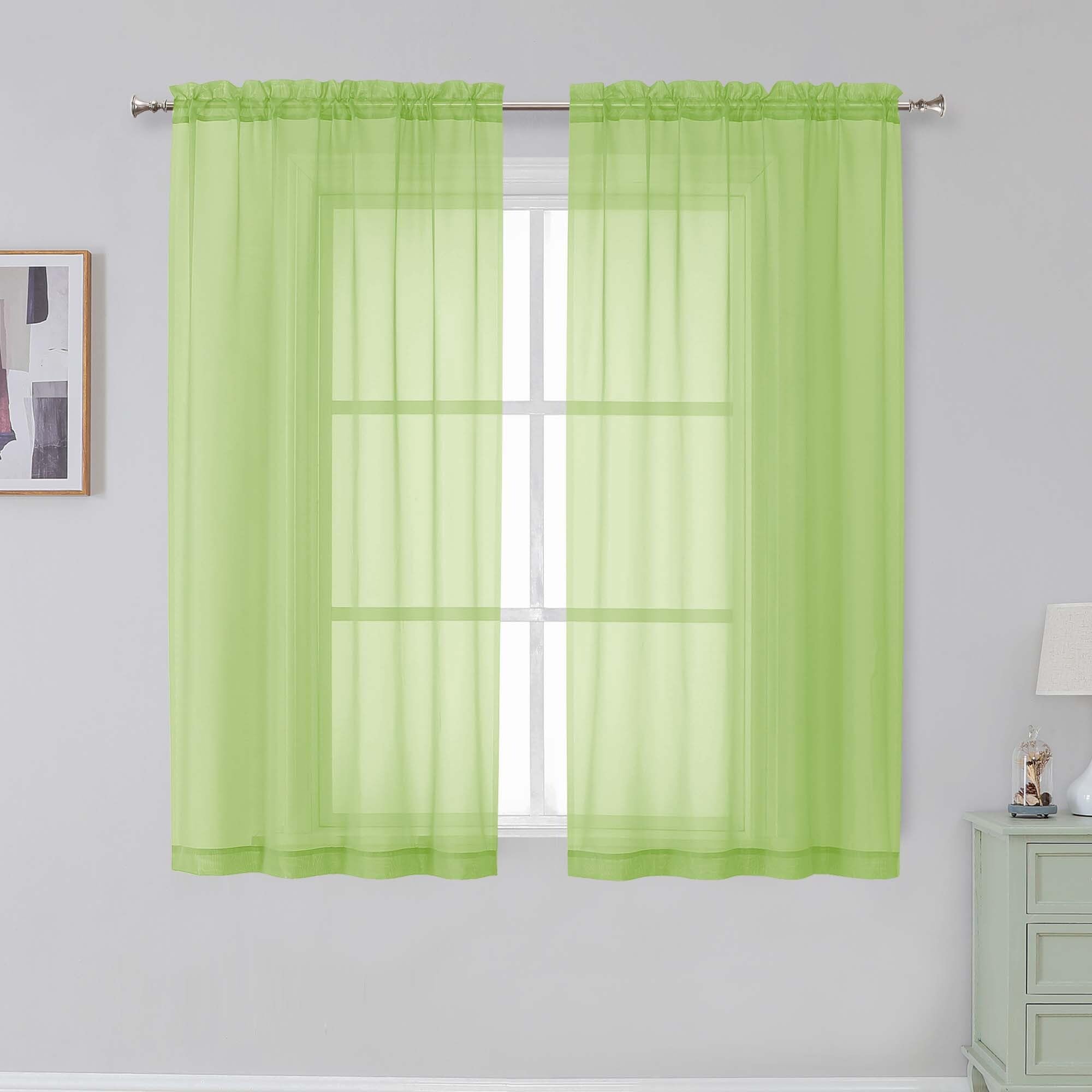 Simplebrand Lime Sheer Curtains 54 Inch Length 2 Panels for Bedroom