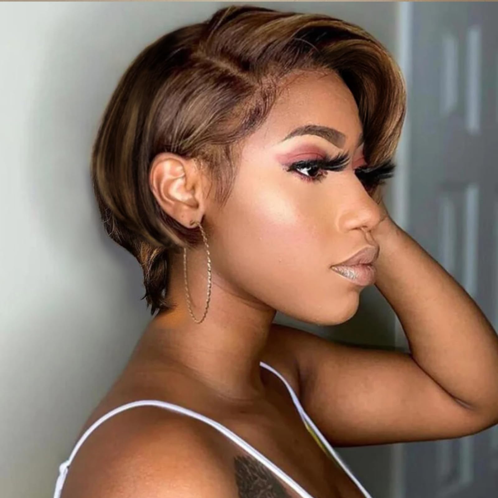 SHUNHUIXC Pixie Cut Wig Human Hair 13x4 Lace Front Wigs Short Pixie Cut Glueless Wigs Human Hair Pre Plucked Short Wigs for Black Women 180% Density