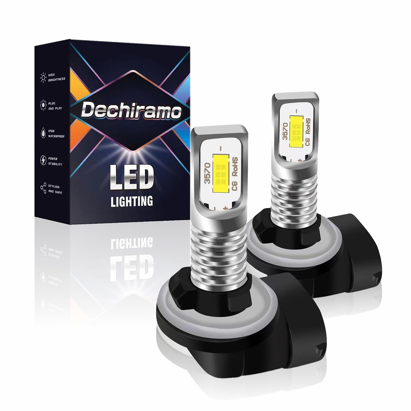 Dechiramo Fog Light Bulbs For Kubota RTV400/500/900/1100/1140 - 80W 6500K White LED (2 Pack) - View #7
