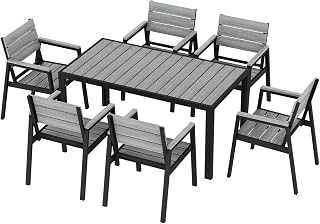 JUMMICO Gartenmöbel Set aus mit Holzoptik, Wetterfestes Terrassenmöbel in 150cm oder 189cm für 6-8 Personen, Stabiles Set für Balkon und Garten