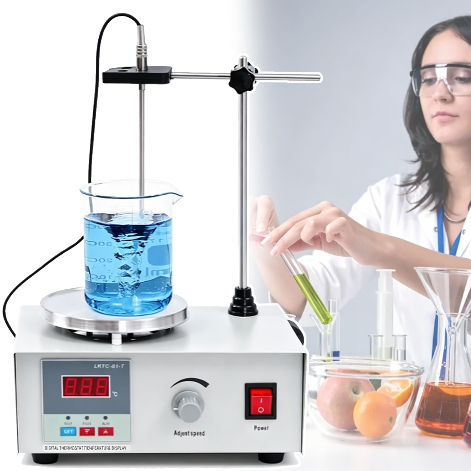 Agitador magnético de 300W con función de calentamiento, 0-2600rpm, rango de calentamiento a 99,9°C, for petróleo, industria química, protección del medio ambiente, etc.