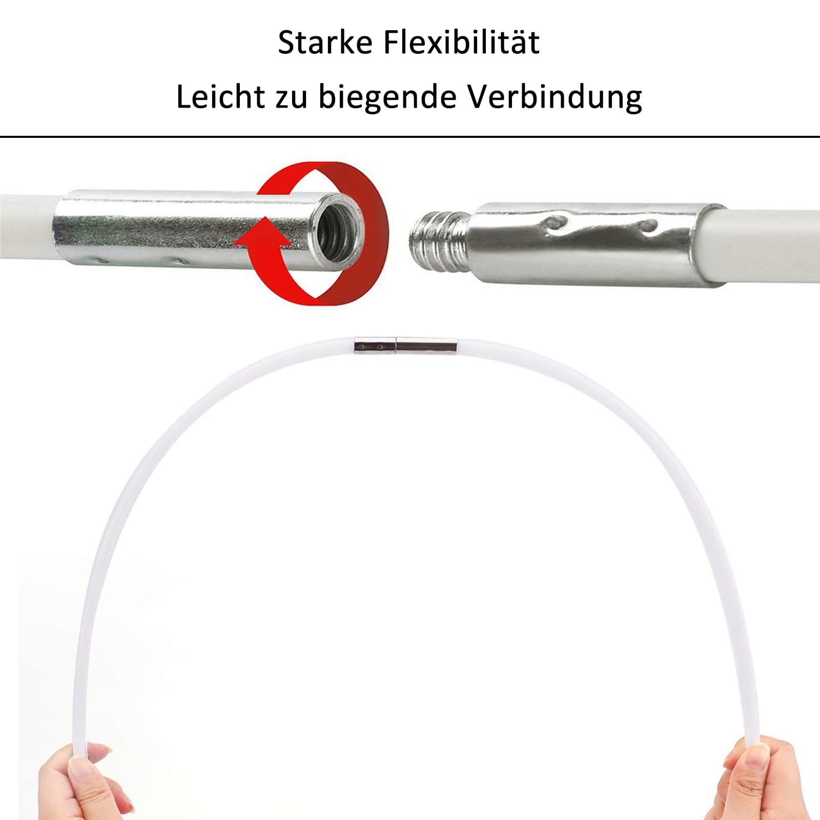Spazzola Pulizia Camino 150mm con 9 Aste in Nylon 410mm e 2 Testine, Nylon Rotante Flessibile