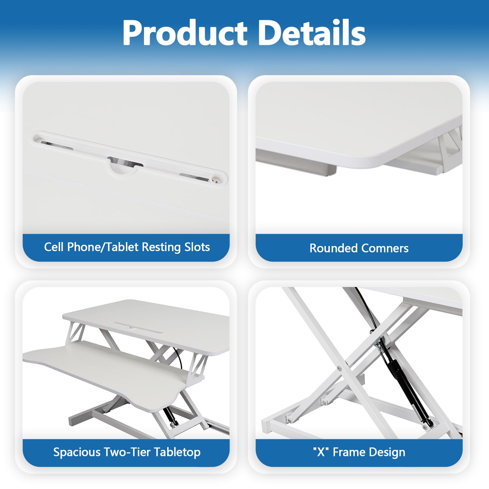 Standing Desk Converter 32 Wide Height Adjustable Sit Stand Up Desk Riser with Keyboard Tray Desktop Workstation Riser — view 6