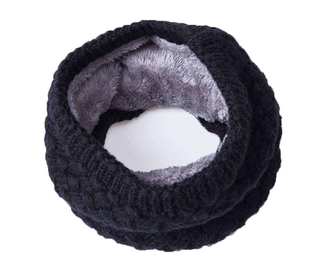 Aishne Women's Black Knitted Snood Scarf Loop Infinity Fur Neckerchief Lady Neck Warmer Wrap Scarves