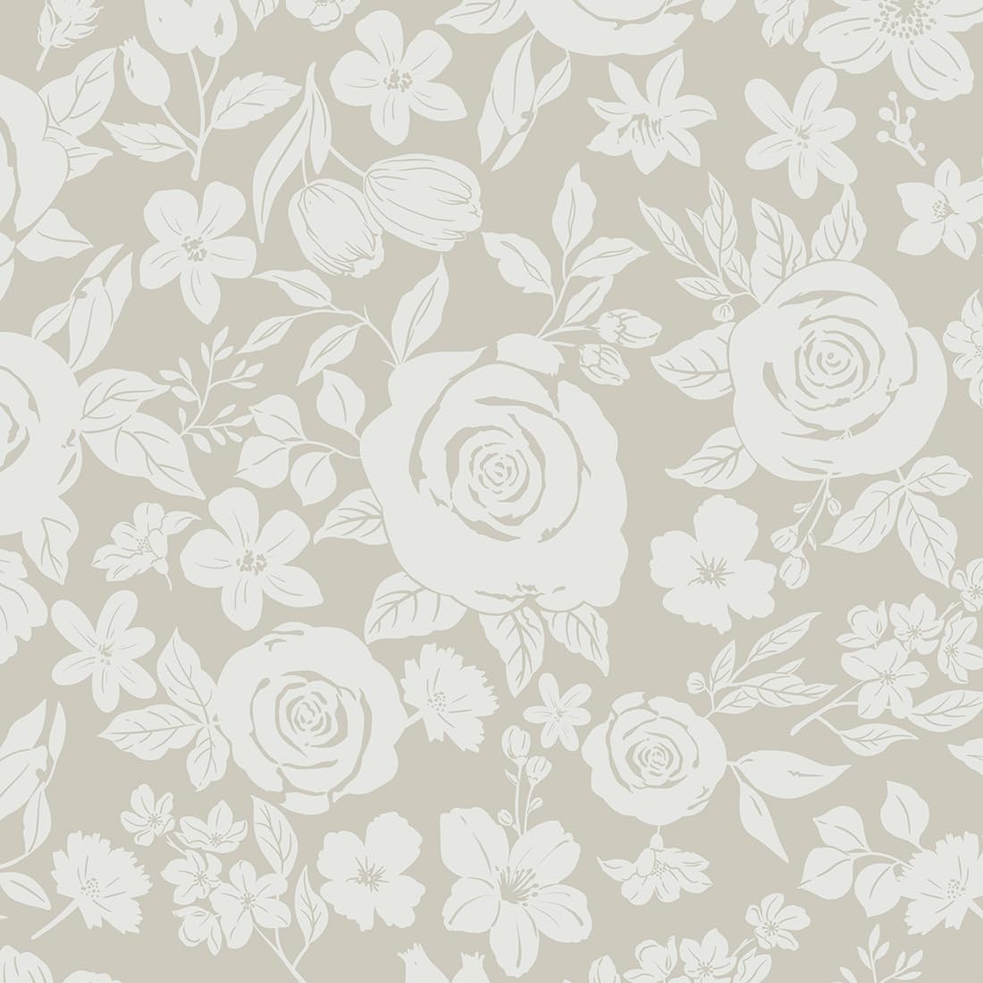 CiCiwind Self Adhesive Wallpaper White Beige Floral Contact Paper Peel and Stick Wallpaper 17.32''×118.11'' Rose Flower Stick on Wallpaper Waterproof Vinyl Wrap for Wall Furniture Kitchen Worktop
