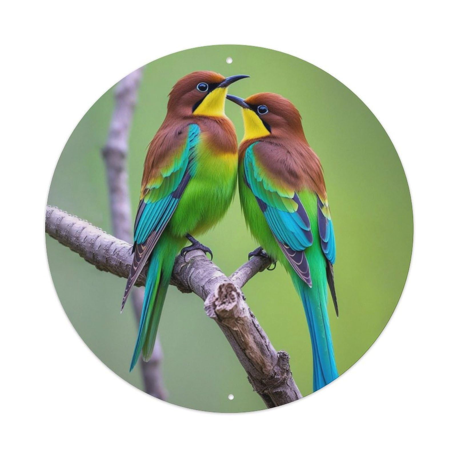 Cwbufd Vintage Style Animal Chestnut-Headed Bee-Eater Two Intimate Wild Birds Vintage Metal Tin Sign Plaque Wall Decor For Cafe, Club Bar, Office, Garden Metal Poster 8X8inch