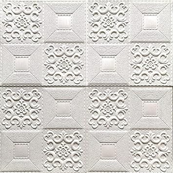 WOW Interiors 3D White Brick Wallpaper for Wall PE Foam Wall Stickers Self Adhesive DIY Wall Decor (70 x 77cm, Appx. 5.8Sq Feet) (Foam White Flower, 1)