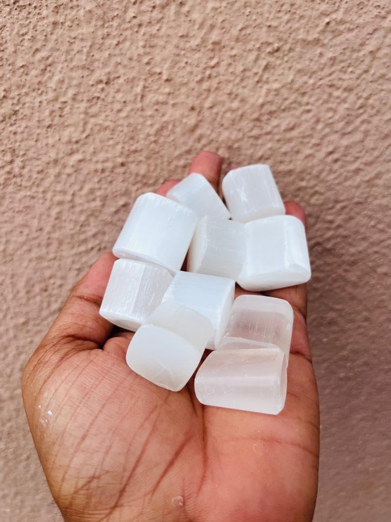Natural Selenite Tumbled Stone Crystals Bulk, Polished Stones - Rock Collection - vase Filler tumbles Crystals Healing Reiki - Gemstone Gifts, Good Luck, Fountain tumbles (Selenite 250gram)