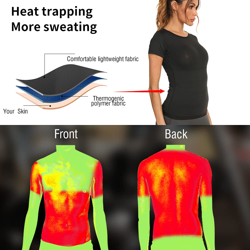 T-shirt de sauna pour femme, sans néoprène, pour exercice quotidien, bleu, Medium