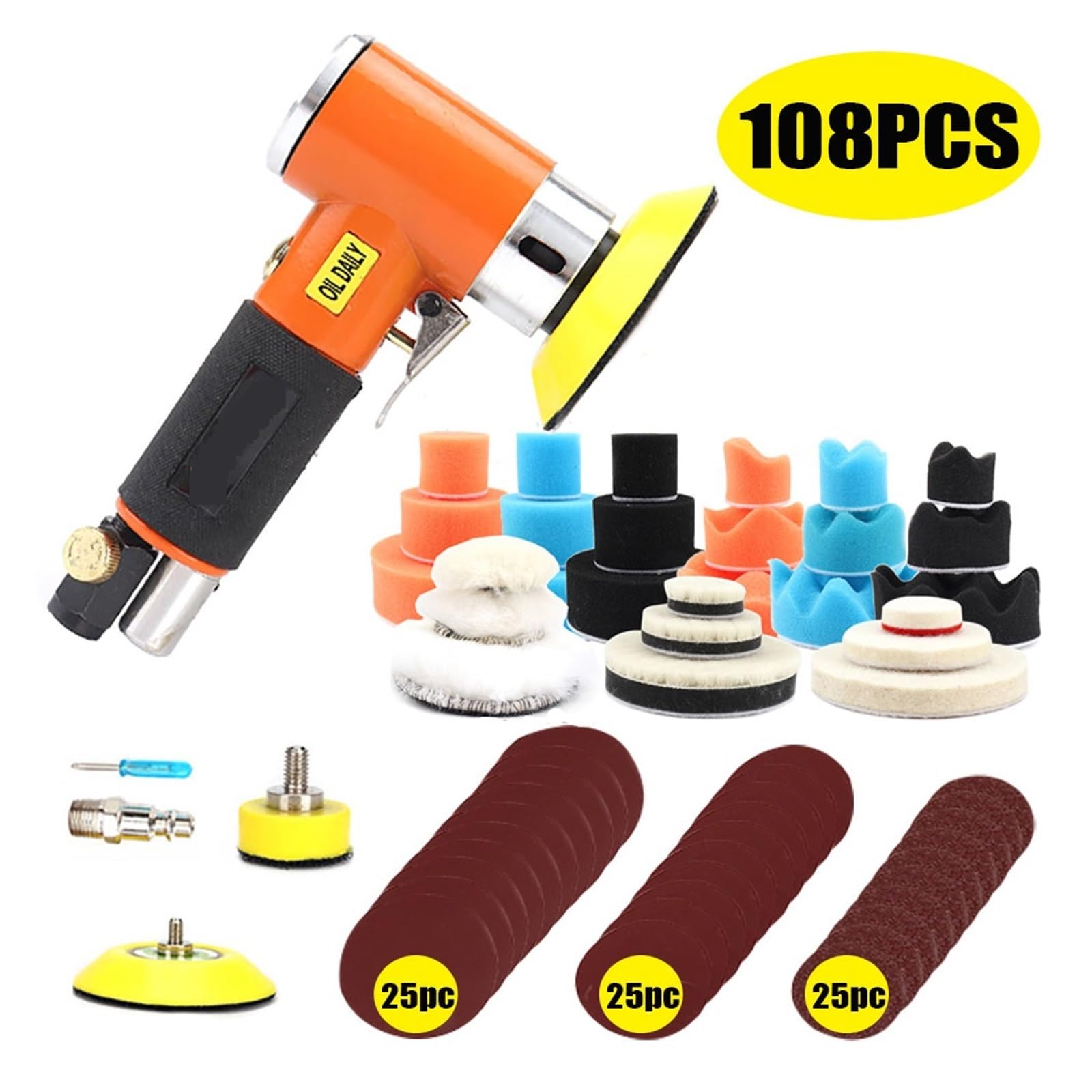 Juego de Mini lijadora de aire orbital de 1 "/2"/3 ", herramientas neumáticas for abrillantado for coche, pulidora de doble acción, herramienta de aire en varias superficies(Red Sander 69pc)