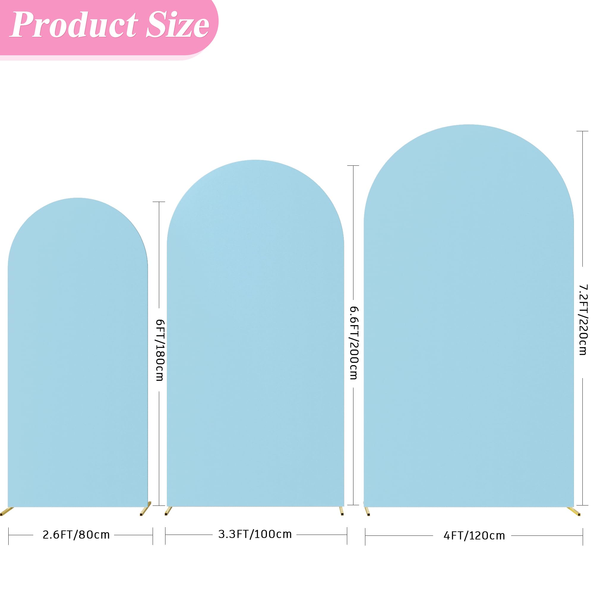 Fomcet Set of 3 Wedding Arch Cover 6FT, 6.6FT, 7.2FT Dusty Blue 2-Sided Round Top Spandex Arch Backdrop Cover Fitted Fabric for Birthday Party Baby Shower Wedding Arch Stand Decoration