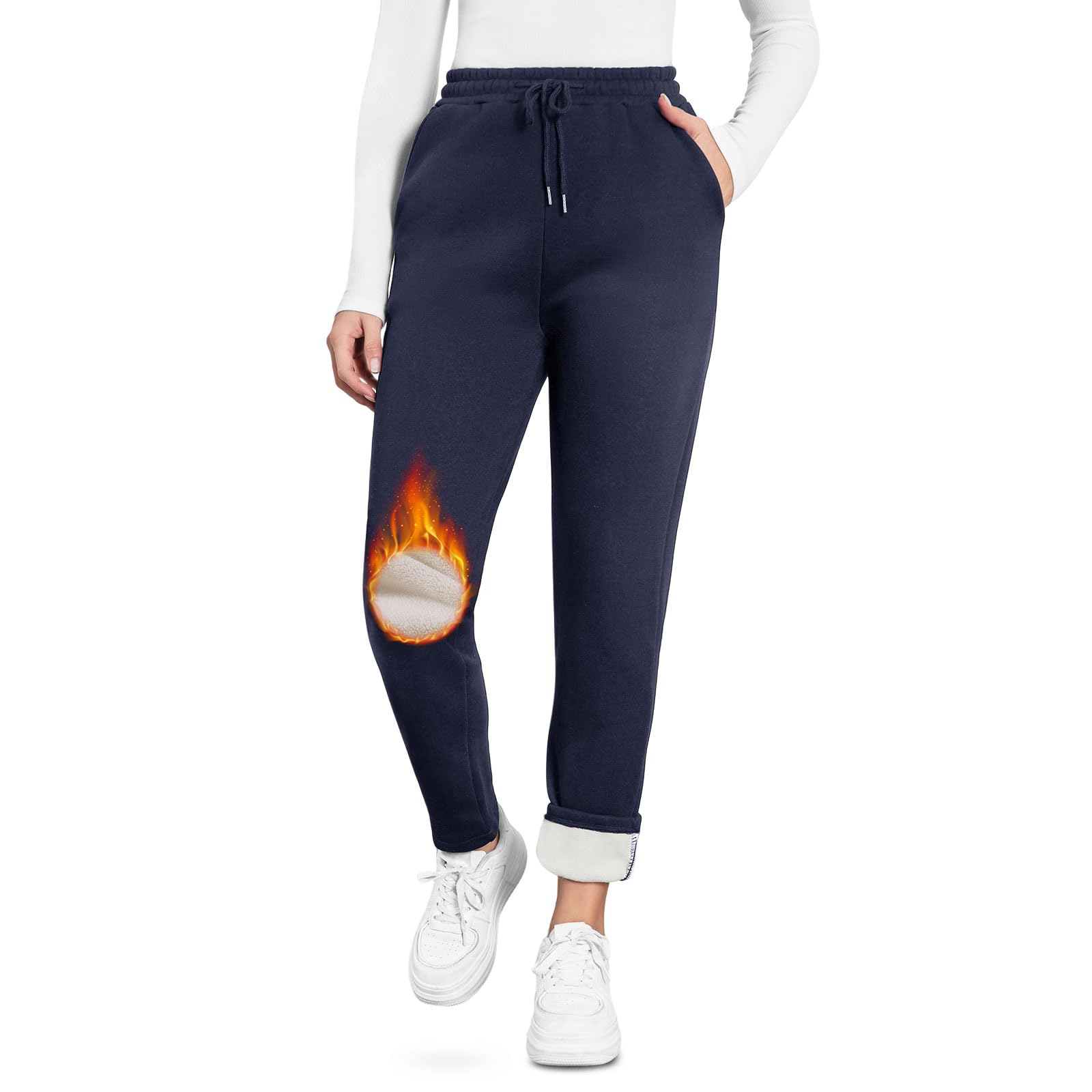 EDOTON Pantaloni da Jogging Donna Caldi Sportivi Pantaloni Termici Ispessiti in Pile Invernale Foderati con Tasche Pantaloni da Allenamento con Coulisse S-XL