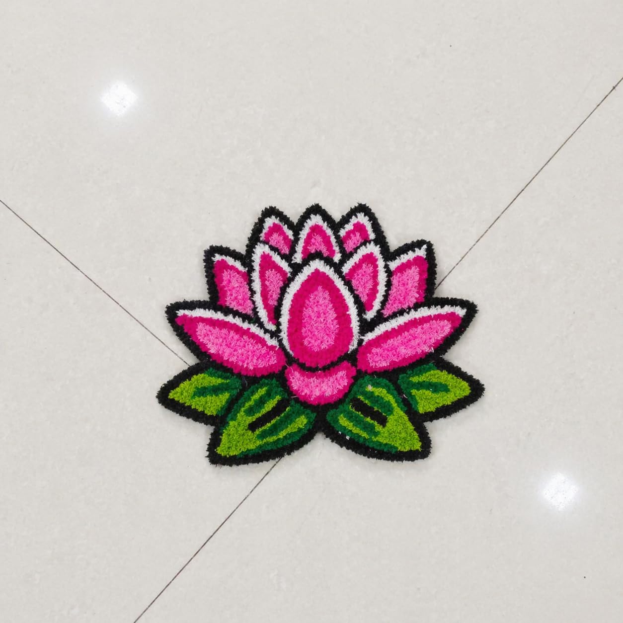 Handmade Lotus Flower Shag Rug, Pink and Green Floral Design, Plush Floor Mat for Pooja Room and Living Room Decor, (Size-11x14 Inch) (Multicolor-1)-image-17