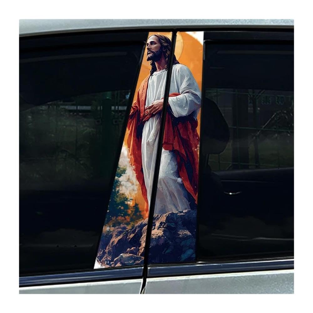 Body Parts 2PCS Car B Pillar Protective Film Decoration Christian Jesus Car Center Pillar Sticker(E)
