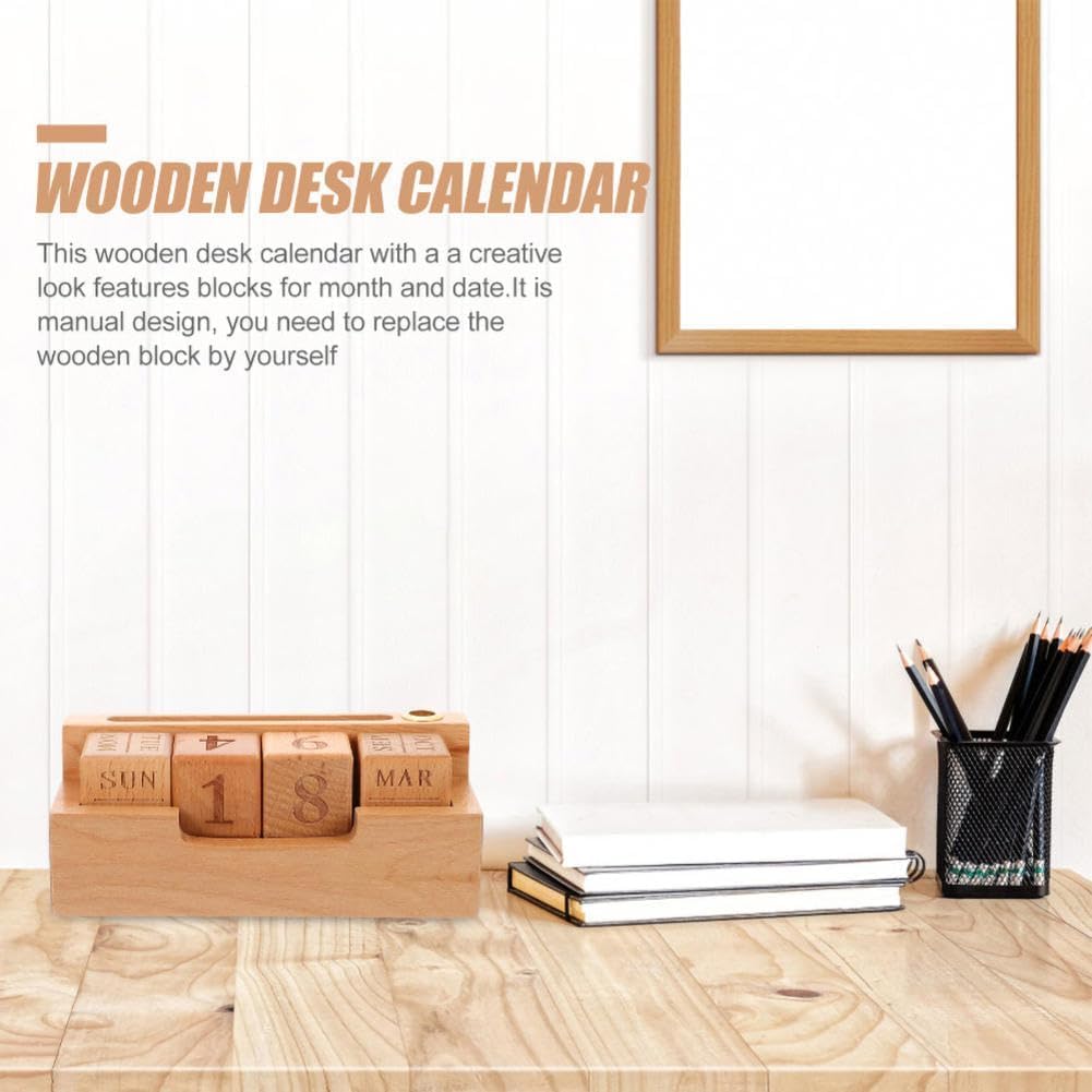 Schreibtischkalenderblöcke Holztischkalender Kalenderblöcke 2024 Schreibtischkalender Tischkalender Büro Holzbaustein Permanente Esstischdekoration Buche Zuhause Geschenk, for Wohnzimmer, Schreibtisch