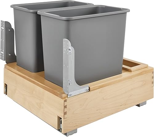 Rev-A-Shelf 4WCBM-2430DM-2 - Contenedor de basura doble de 30 cuartos de galón de arce con sistema de deslizamiento suave de apertura y cierre color