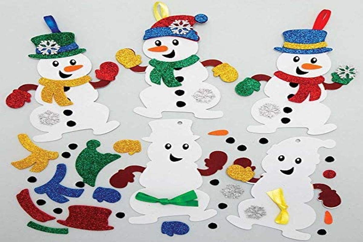Baker Ross Snowman Mix and Match Decoration  Pack of 8, Kids Make Your Own Christmas Decoration, Christmas Bauble Arts and Crafts (AX516)