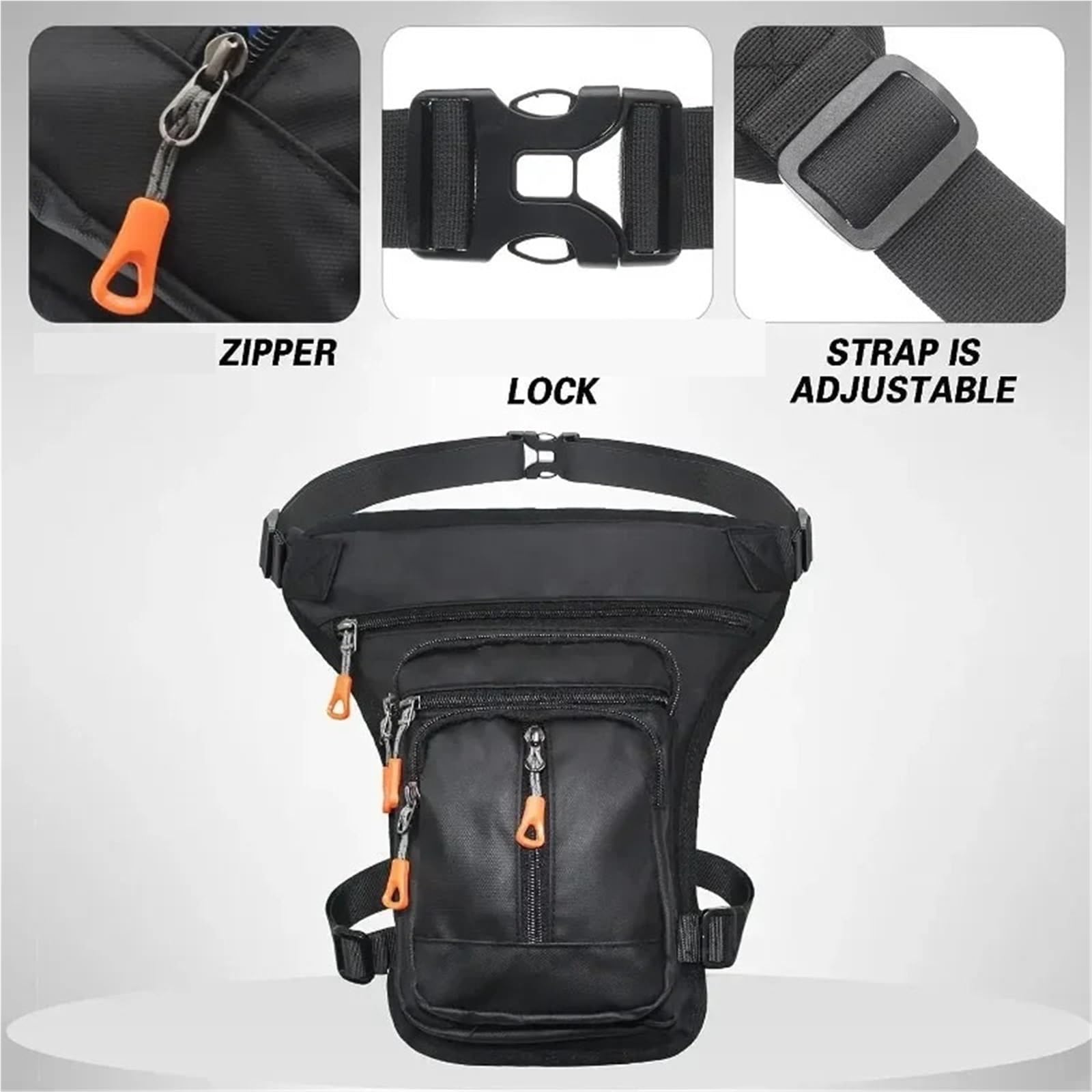 Pernera Moto Bolsa de Muslo for Motocicleta, Bolsa de Pierna for Mujeres y Hombres, con Correa for la Pierna, Monedero extraíble for Viajes, Senderismo, Escalada y Actividades al Aire Libre.(Black 1)