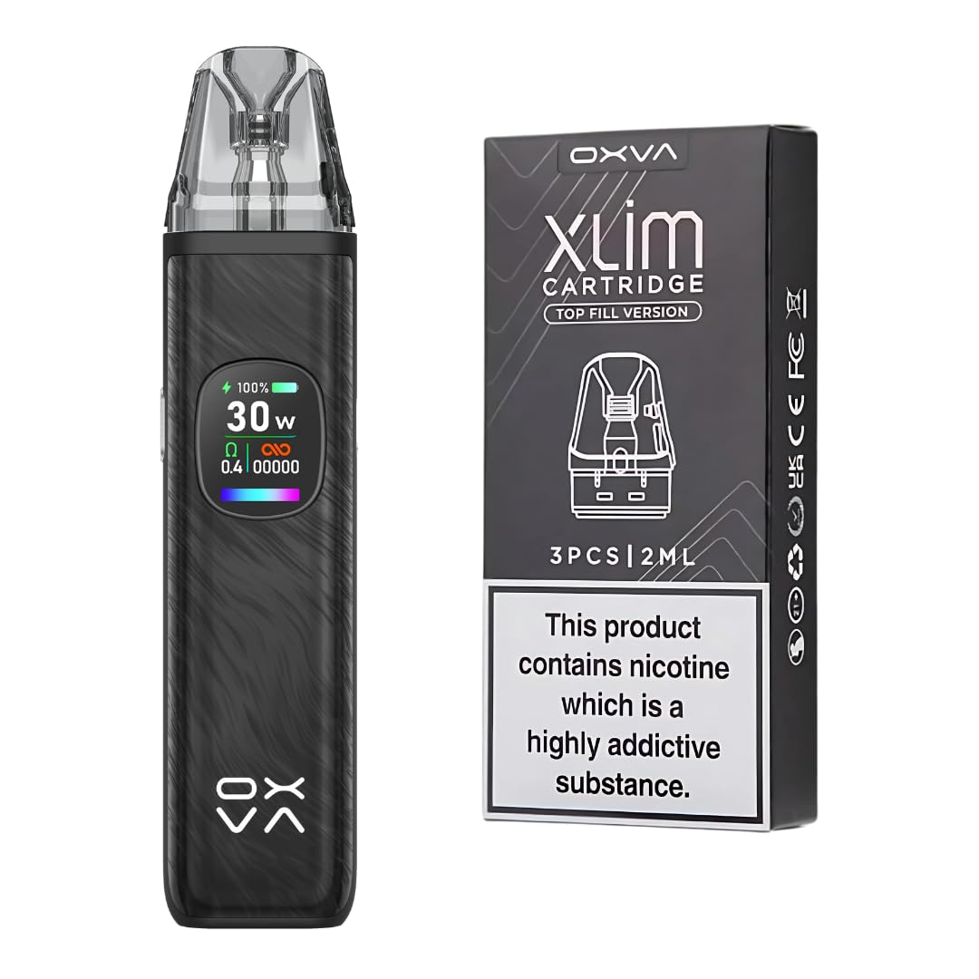 Oxva Xlim Pro 2 Pod Kit (Platinum Black + 3 Pack Xlim Pods 0.6) - 24 Colours To Choose From ! Vape Kit, E-cigarette Upgraded Display 0.56-inch Ultra Hd, 1300mah Battery, 2ml Cartridge - No Nicotine