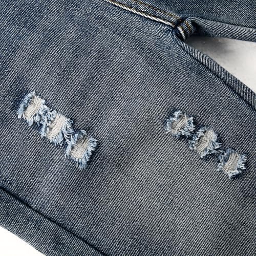 KIDSCOOL SPACE Girls Denim Overalls, Elastic Waistband Inside Washed Ripped Holes Jeans Jumpsuit4