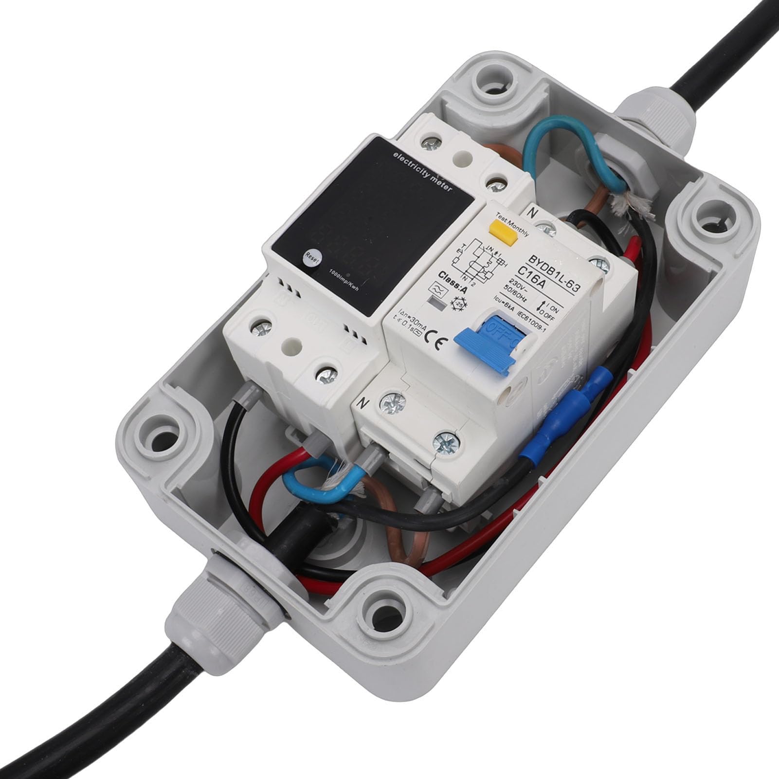Contatore Elettrico Digitale Mobile 16A con Spina CEE e Protezione Dalle Perdite 1P+N, Misuratore KWH Intermedio Impermeabile IP67, Display LCD Retroilluminato, per, Campeggio,