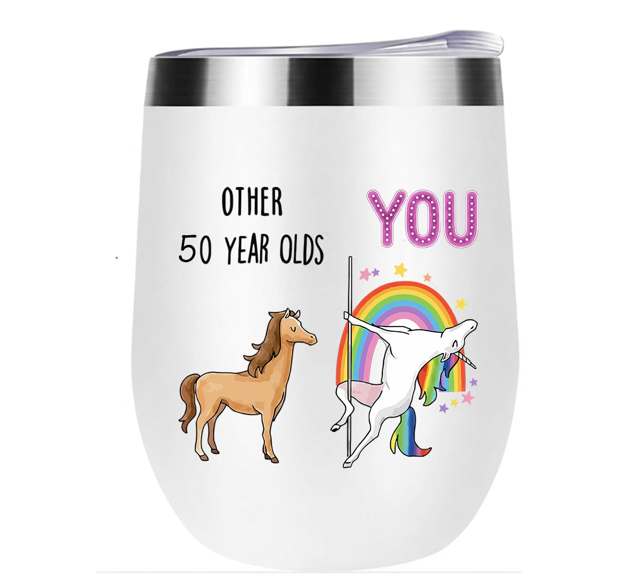 Posoto 50th Birthday Gifts for Women - 12oz Stainless Steel Travel Mug, Funny Other 50 Year Olds VS You Milestone Party Present for Mom, Best Friend